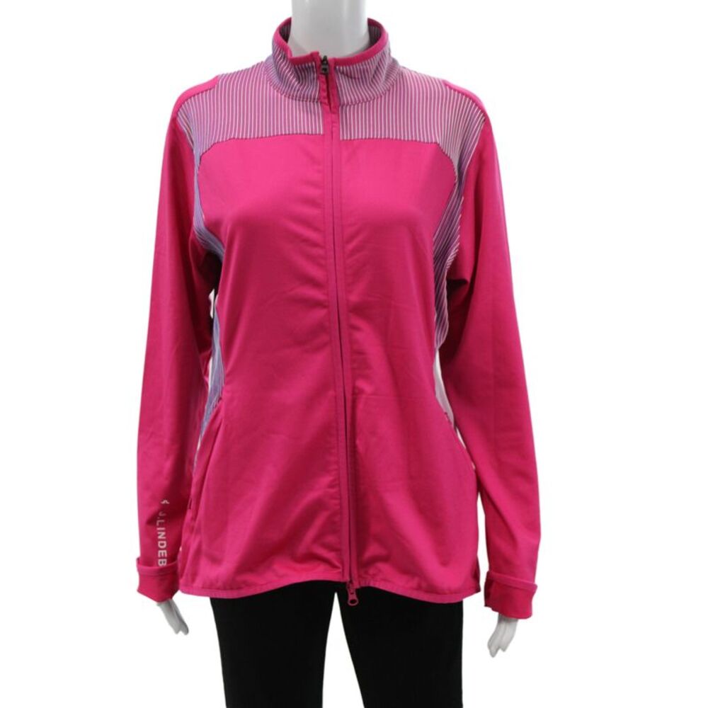 J. Lindeberg Womens Pink Striped Track Jacket High Neck Zip Long Sleeve Size XL